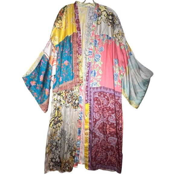 Free People Patchwork Love Robe Kimono Duster Western Boho Coverup Festival M/L - Picture 3 of 16
